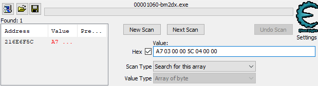 Array of Byte scan in Cheat Engine