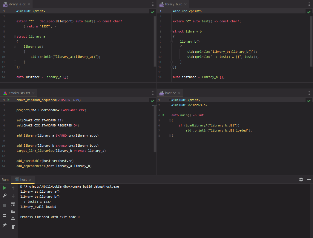 Sample libraries and host executable in IDE