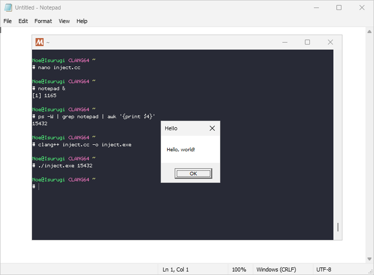 Running the code buffer remotely using an injector program