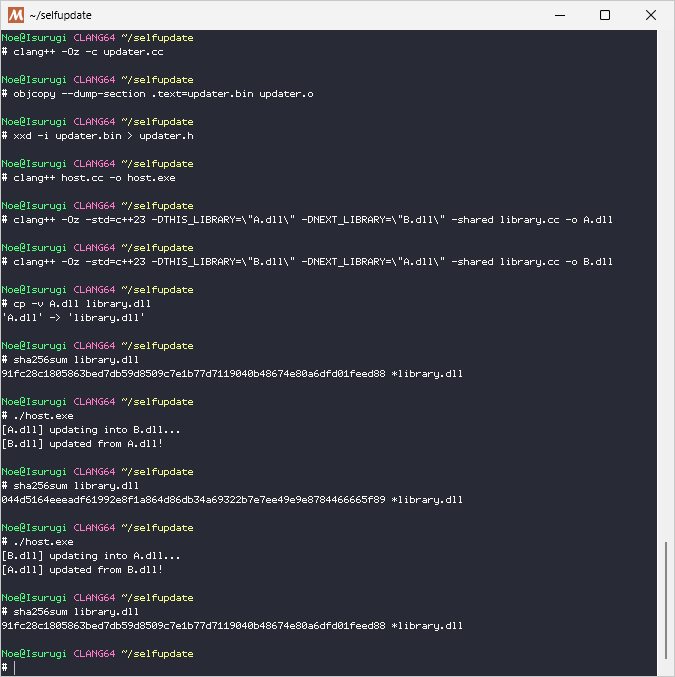 Building and demonstrating the self-updating library