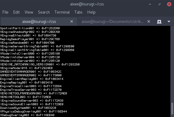 Excerpt of engine interface list in a Terminal window.