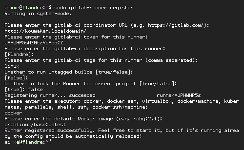 GitLab runner registration on Linux.