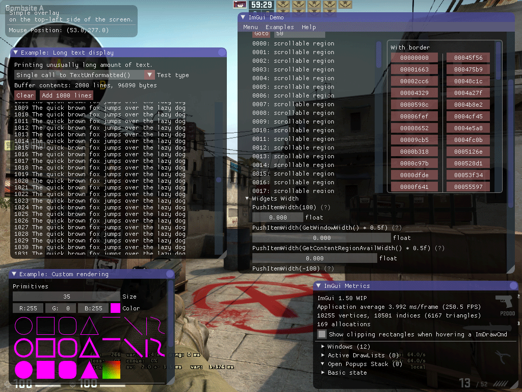 ImGui test window in Counter-Strike: Global Offensive on Linux
