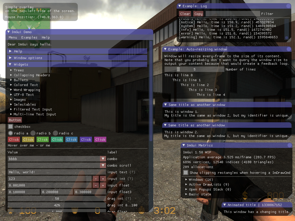 ImGui test window in Counter-Strike: Source on Linux